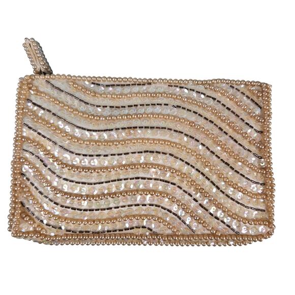 Silvercraft beaded sequined shiny vintage clutch‎ 1960's